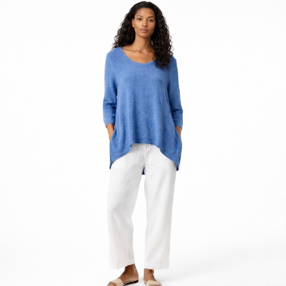 Avalin Womens Cotton Hi-Low Knit Top Blue Made USA OS Coastal Casual Boho